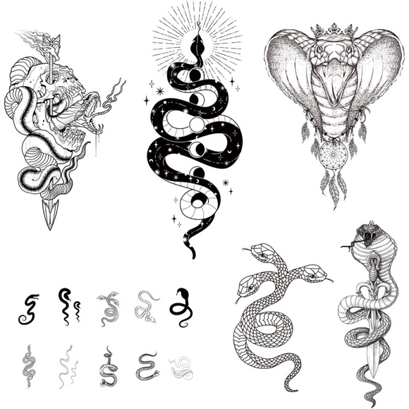 Other - Semi Permanent Long Lasting Temporary Fake Tattoos Large Snake Black 15 Sheets